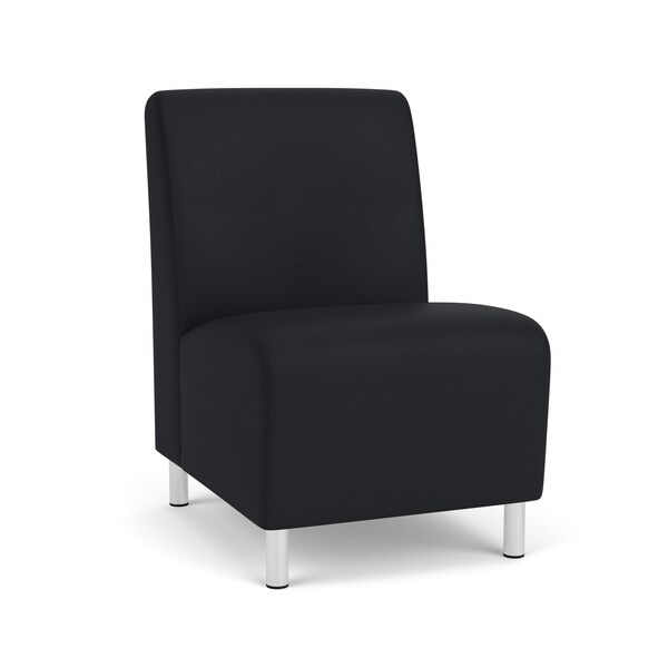 Lesro Siena Lounge Reception Armless Guest Chair, Brushed Steel, MD Black Upholstery - SN1102