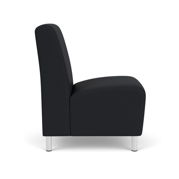 Lesro Siena Lounge Reception Armless Guest Chair, Brushed Steel, MD Black Upholstery - SN1102
