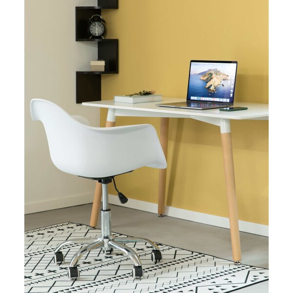 Fabulaxe Mid-Century Modern Style Adjustable Swivel Plastic Shell Molded Office Task Chair w/ Rolling Wheels, White - QI003751.WT