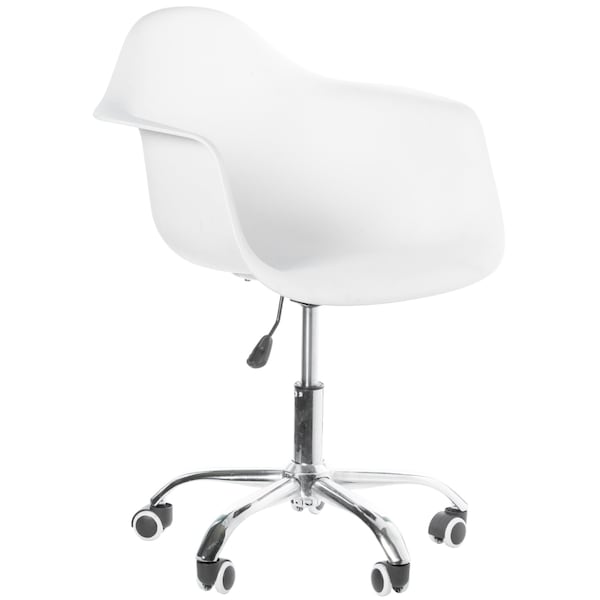 Fabulaxe Mid-Century Modern Style Adjustable Swivel Plastic Shell Molded Office Task Chair w/ Rolling Wheels, White - QI003751.WT