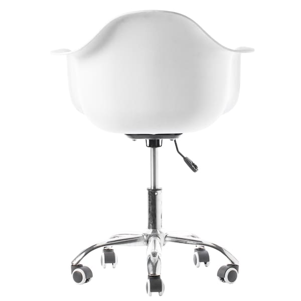 Fabulaxe Mid-Century Modern Style Adjustable Swivel Plastic Shell Molded Office Task Chair w/ Rolling Wheels, White - QI003751.WT