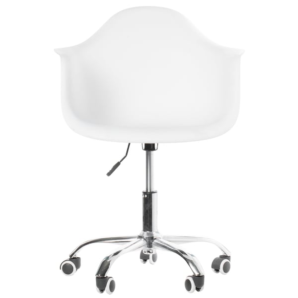 Fabulaxe Mid-Century Modern Style Adjustable Swivel Plastic Shell Molded Office Task Chair w/ Rolling Wheels, White - QI003751.WT