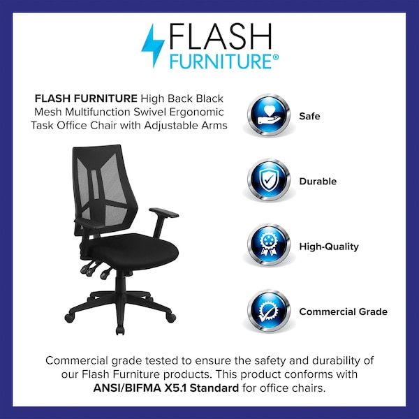 Flash Furniture Mesh Contemporary Chair, 16-1/2" to 20", Adjustable Arms, Black - HL-0017-GG
