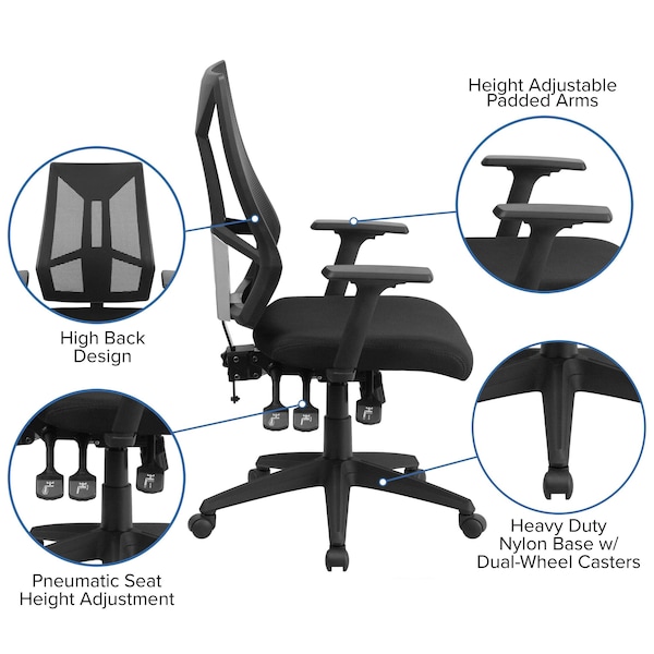 Flash Furniture Mesh Contemporary Chair, 16-1/2" to 20", Adjustable Arms, Black - HL-0017-GG
