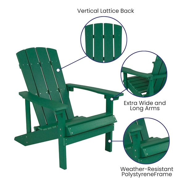 Flash Furniture Charlestown Adirondack Chair, Green Wood, Green Seat, Wood Back, 29.5 W 35 H - JJ-C14501-GRN-GG