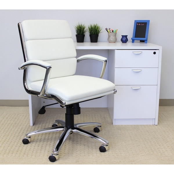 Boss Executive CaressoftPlus Chair with Metal Chrome Finish, Mid Back - B9476-WT