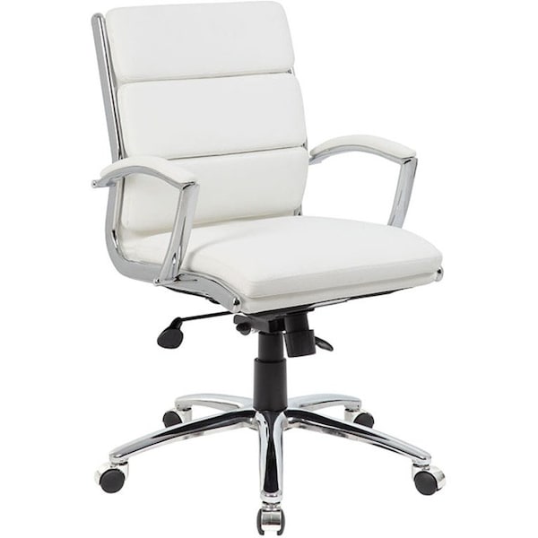 Boss Executive CaressoftPlus Chair with Metal Chrome Finish, Mid Back - B9476-WT
