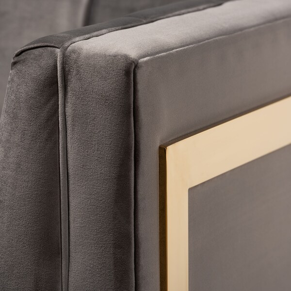 Baxton Studio Ambra Grey Velvet Upholstered and Tufted Armchair with Gold-Tone Frame - 156-8867
