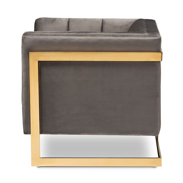 Baxton Studio Ambra Grey Velvet Upholstered and Tufted Armchair with Gold-Tone Frame - 156-8867