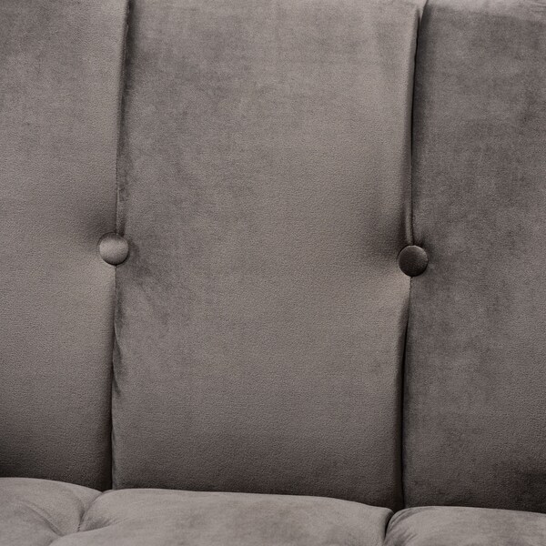 Baxton Studio Ambra Grey Velvet Upholstered and Tufted Armchair with Gold-Tone Frame - 156-8867