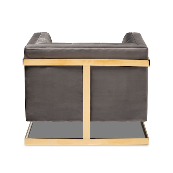 Baxton Studio Ambra Grey Velvet Upholstered and Tufted Armchair with Gold-Tone Frame - 156-8867