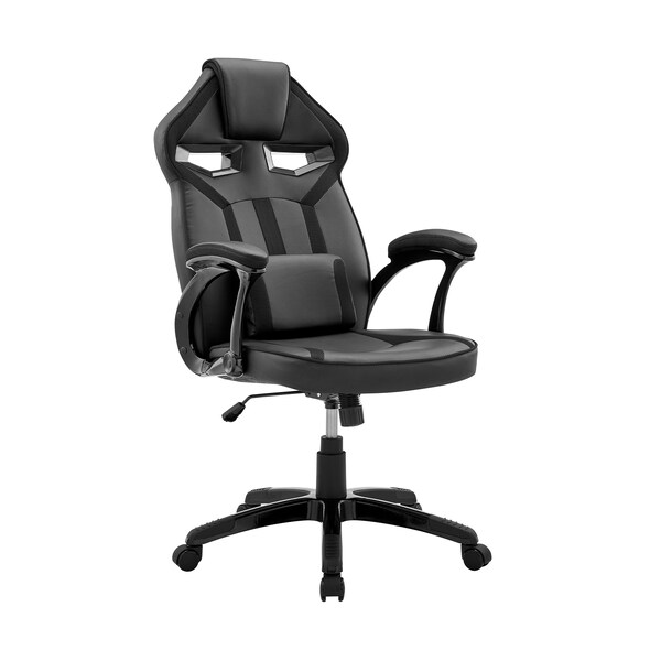 Armen Living Aspect Adjustable Racing Gaming Chair in Black Faux Leather and Mesh with Lumbar Support Pillow - LCASGCBLK