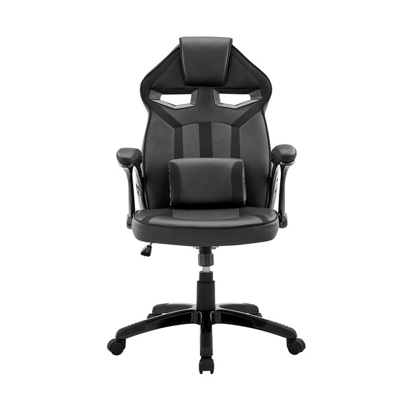 Armen Living Aspect Adjustable Racing Gaming Chair in Black Faux Leather and Mesh with Lumbar Support Pillow - LCASGCBLK