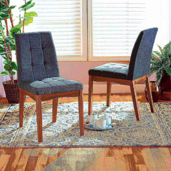 Baxton Studio Tara Mid-Century Transitional Dark Grey Fabric and Walnut Brown Finished Wood 2-PC Dining Chair Set - 186-11674-ZORO
