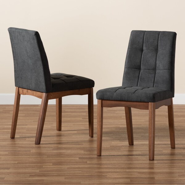 Baxton Studio Tara Mid-Century Transitional Dark Grey Fabric and Walnut Brown Finished Wood 2-PC Dining Chair Set - 186-11674-ZORO
