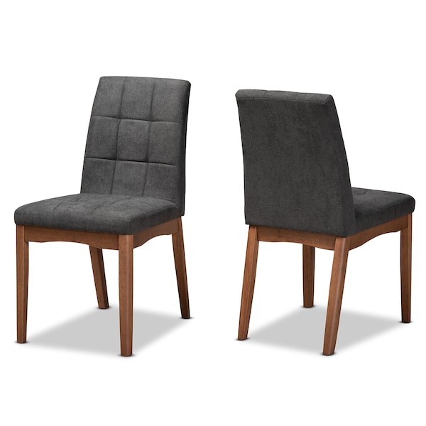 Baxton Studio Tara Mid-Century Transitional Dark Grey Fabric and Walnut Brown Finished Wood 2-PC Dining Chair Set - 186-11674-ZORO