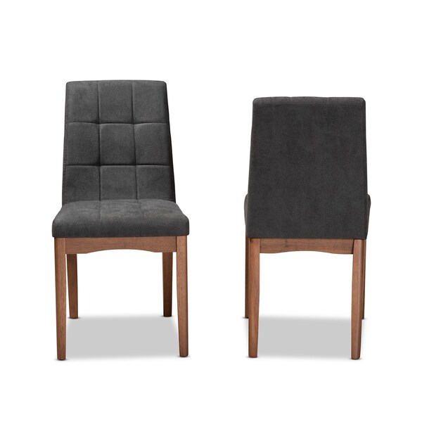 Baxton Studio Tara Mid-Century Transitional Dark Grey Fabric and Walnut Brown Finished Wood 2-PC Dining Chair Set - 186-11674-ZORO