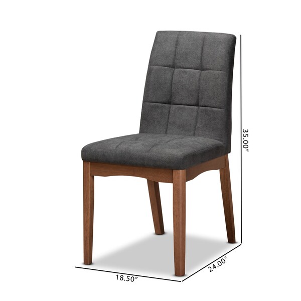Baxton Studio Tara Mid-Century Transitional Dark Grey Fabric and Walnut Brown Finished Wood 2-PC Dining Chair Set - 186-11674-ZORO