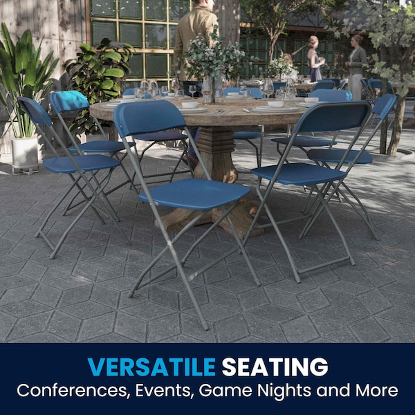 Flash Furniture Hercules Series Plastic Folding Chair Blue - 2 Pack 650LB Weight Capacity Comfortable Event Chair-Lightweight Folding Chair - 2-LE-L-3-BLUE-GG