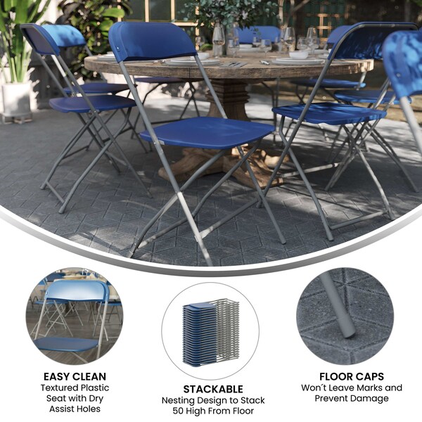 Flash Furniture Hercules Series Plastic Folding Chair Blue - 2 Pack 650LB Weight Capacity Comfortable Event Chair-Lightweight Folding Chair - 2-LE-L-3-BLUE-GG
