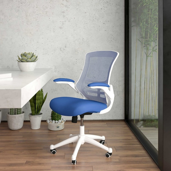 Flash Furniture Desk Chair Blue Mesh Mid-Back Desk Chair, Mesh, Blue Mesh/White Frame - BL-X-5M-WH-BLUE-GG