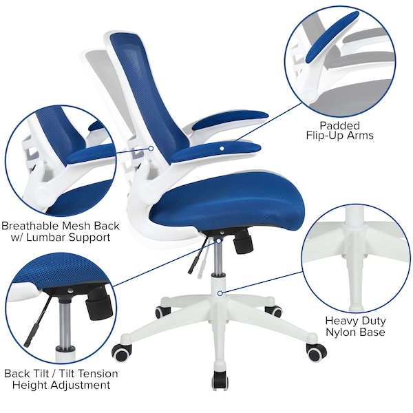 Flash Furniture Desk Chair Blue Mesh Mid-Back Desk Chair, Mesh, Blue Mesh/White Frame - BL-X-5M-WH-BLUE-GG