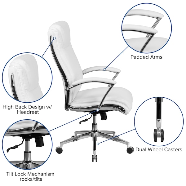 Flash Furniture Contemporary Chair White High Back Exec Chair, Fixed Arms, 20" to 22" Height, Plastic, White - GO-2192-WH-GG