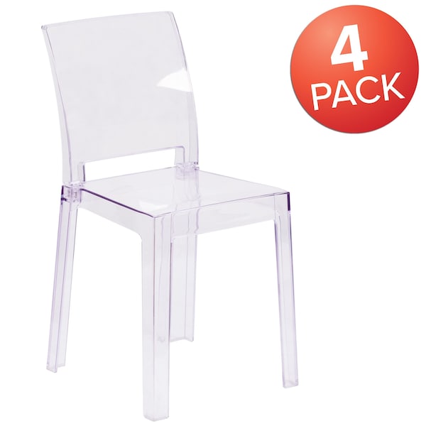 Flash Furniture Ghost Chair with Square Back in Transparent Crystal - 4-OW-SQUAREBACK-18-GG