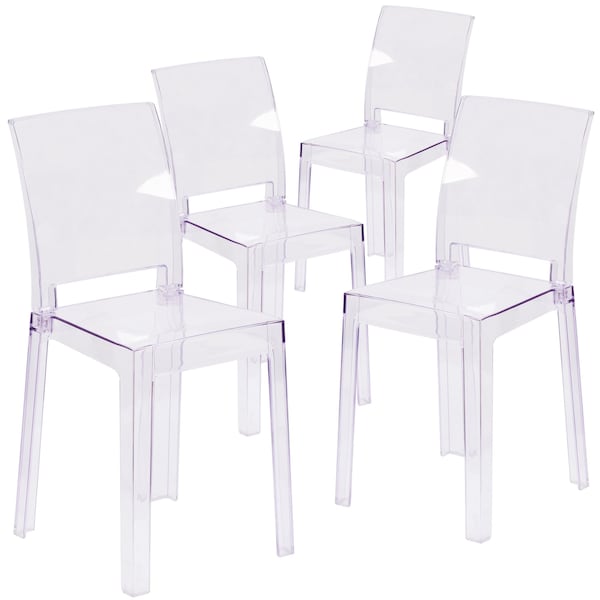 Flash Furniture Ghost Chair with Square Back in Transparent Crystal - 4-OW-SQUAREBACK-18-GG