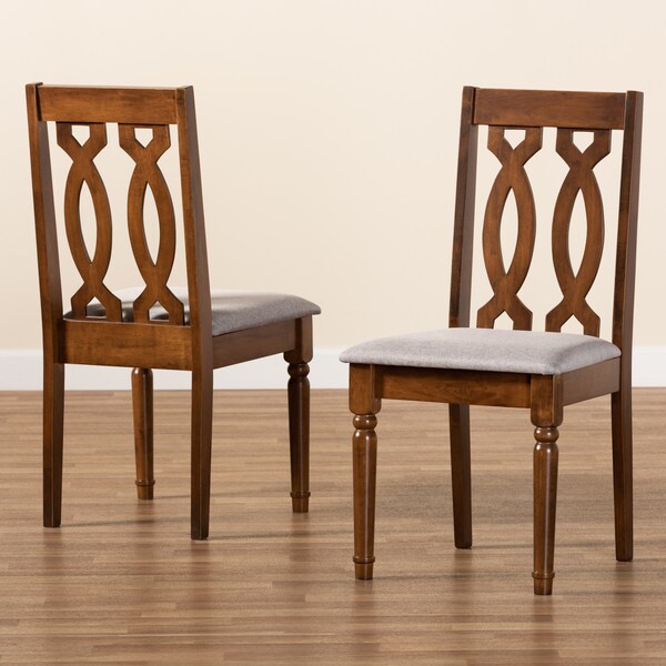 Baxton Studio Cherese Modern and Contemporary Grey Fabric and Walnut Brown Finished Wood 2-Piece Dining Chair Set - 183-10545-ZORO