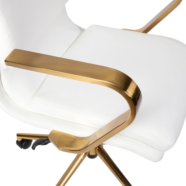 Flash Furniture White LeatherSoft Office Chair with Gold Arms - GO-21111B-WH-GLD-GG