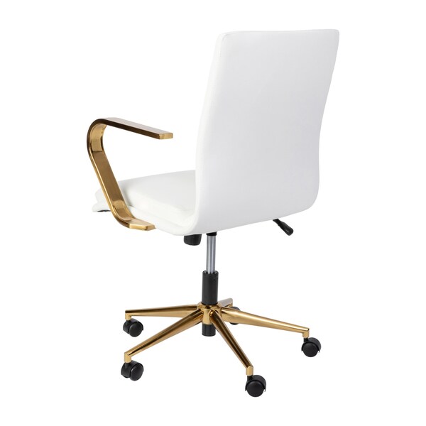 Flash Furniture White LeatherSoft Office Chair with Gold Arms - GO-21111B-WH-GLD-GG