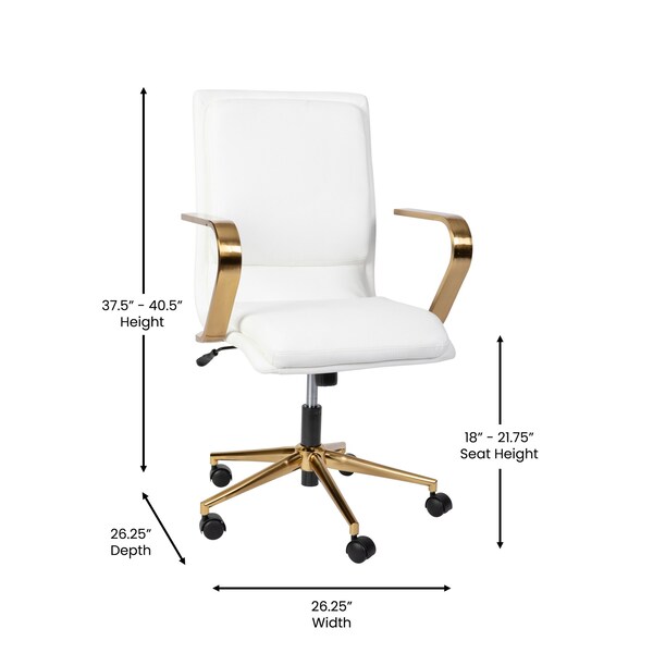 Flash Furniture White LeatherSoft Office Chair with Gold Arms - GO-21111B-WH-GLD-GG
