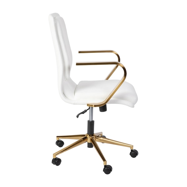Flash Furniture White LeatherSoft Office Chair with Gold Arms - GO-21111B-WH-GLD-GG