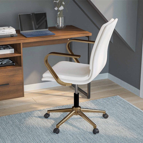 Flash Furniture White LeatherSoft Office Chair with Gold Arms - GO-21111B-WH-GLD-GG
