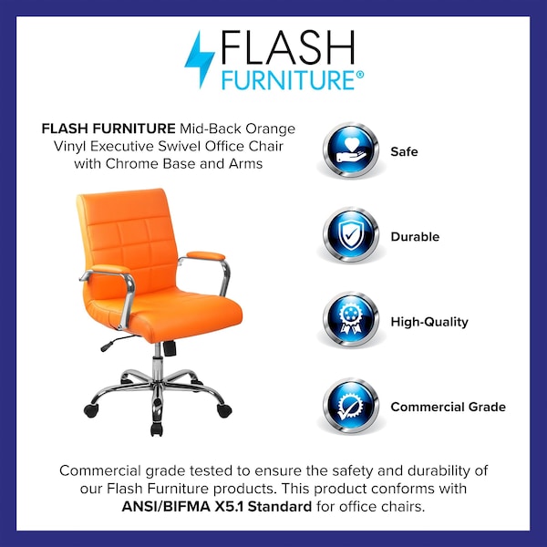 Flash Furniture Contemporary Chair Fixed Arms, 18-1/2" to 22-1/4" Height, Metal, Orange - GO-2240-ORG-GG