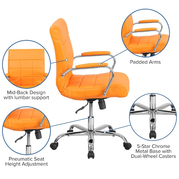 Flash Furniture Contemporary Chair Fixed Arms, 18-1/2" to 22-1/4" Height, Metal, Orange - GO-2240-ORG-GG