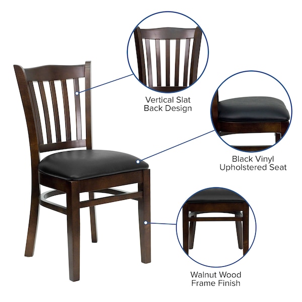 Flash Furniture Hercules Restaurant Chair, Wood Back, 17-1/2 in W 20-3/4" L 34-1/2" H - XU-DGW0008VRT-WAL-BLKV-GG