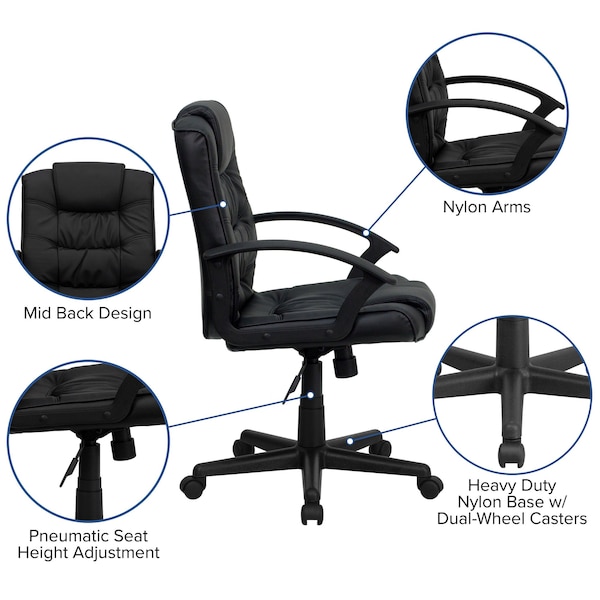 Flash Furniture Metal Contemporary Chair, 18" to 22", Fixed Arms, Black - GO-937M-BK-LEA-GG