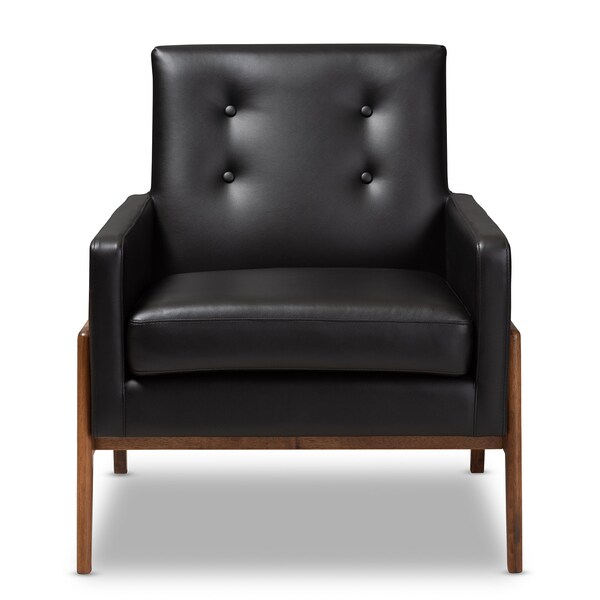 Baxton Studio Perris Black Faux Leather Upholstered Walnut Wood Lounge Chair - 150-8740