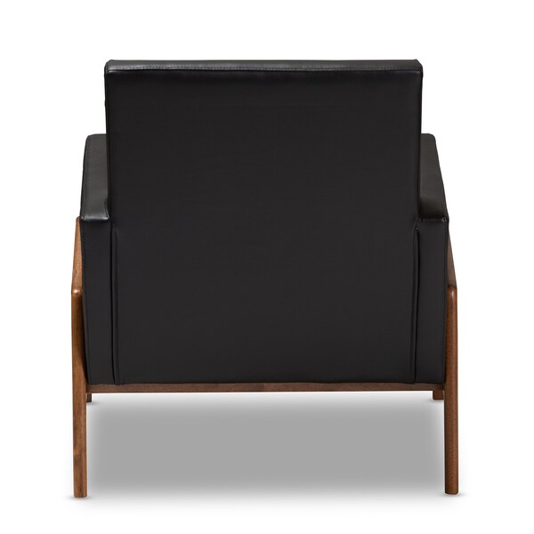 Baxton Studio Perris Black Faux Leather Upholstered Walnut Wood Lounge Chair - 150-8740