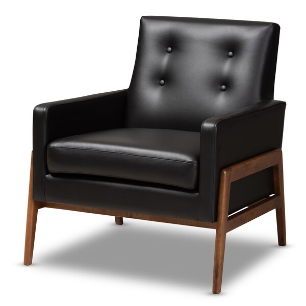 Baxton Studio Perris Black Faux Leather Upholstered Walnut Wood Lounge Chair - 150-8740