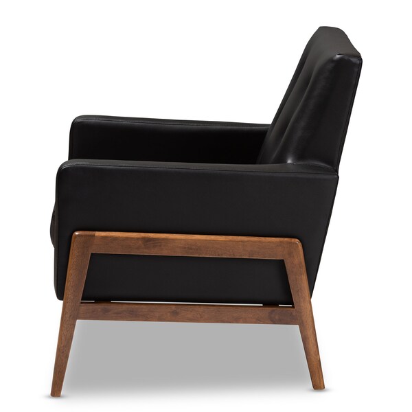 Baxton Studio Perris Black Faux Leather Upholstered Walnut Wood Lounge Chair - 150-8740