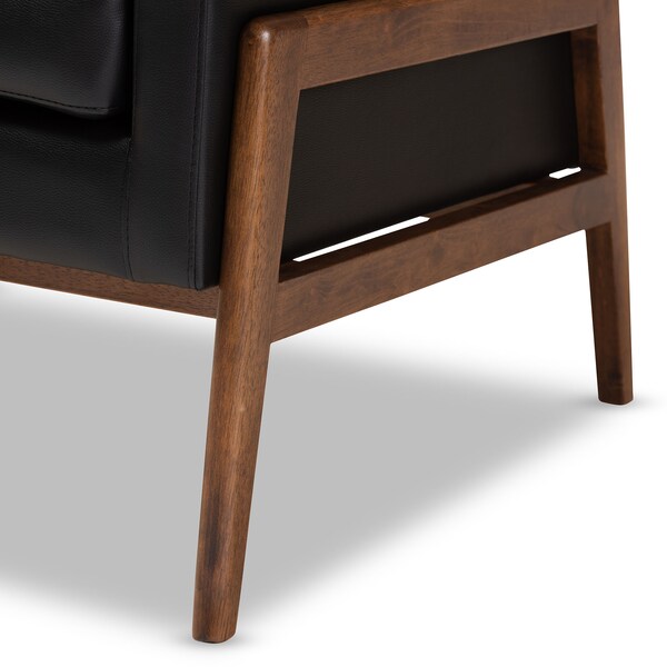 Baxton Studio Perris Black Faux Leather Upholstered Walnut Wood Lounge Chair - 150-8740