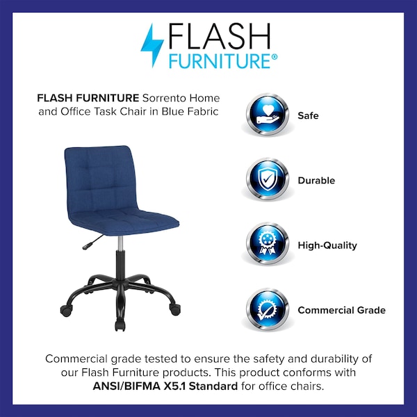 Flash Furniture Fabric Contemporary Chair, 17-1/2" to 22", Blue Fabric - DS-512C-BLU-F-GG