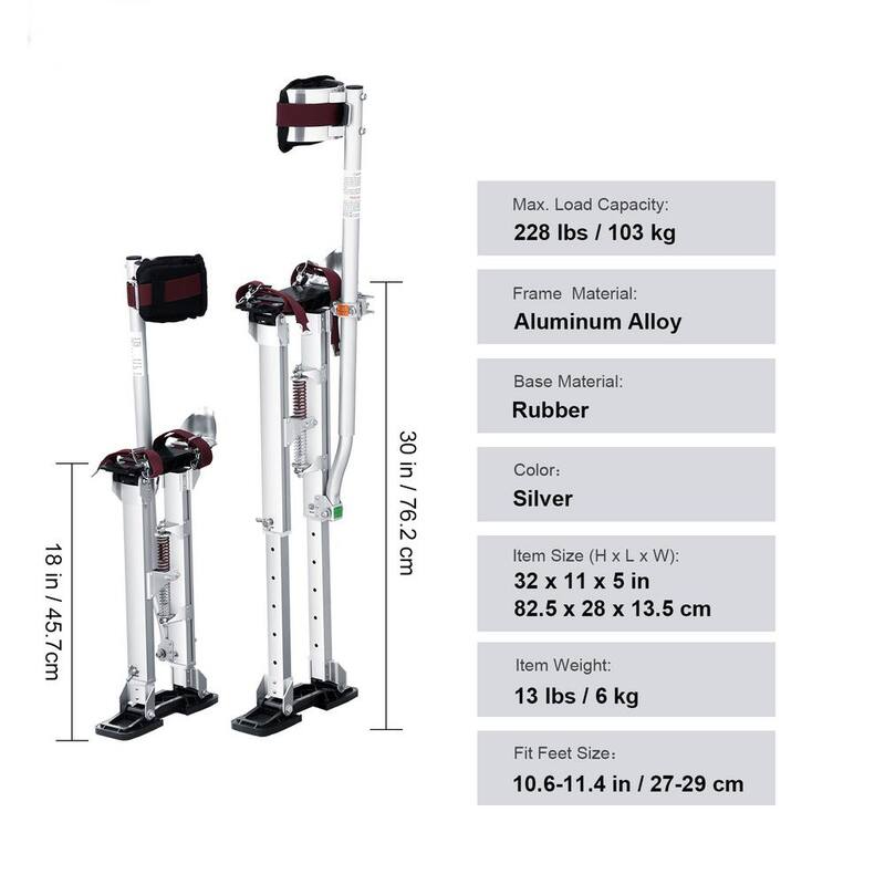 SVOPES Adjustable Drywall Stilts, 18 in. to 30 in. Aluminum Tool Stilts with Protective Knee Pads, Non-Slip Work Stilts, Silver - SGBGQYCYS1830LGZ6V0-0820