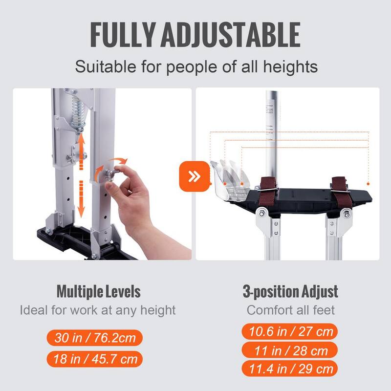 SVOPES Adjustable Drywall Stilts, 18 in. to 30 in. Aluminum Tool Stilts with Protective Knee Pads, Non-Slip Work Stilts, Silver - SGBGQYCYS1830LGZ6V0-0820
