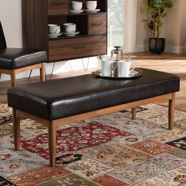 Baxton Studio Arvid Dark Brown Faux Leather Upholstered Wood Dining Bench - 164-10552