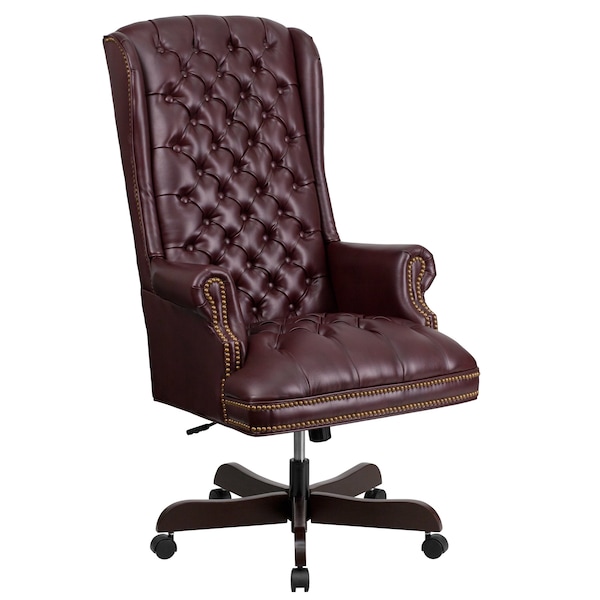 Flash Furniture Executive Chair Fixed Arms, 20" to 23" Height, Leather, Burgundy - CI-360-BY-GG