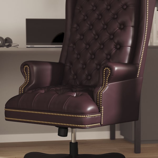 Flash Furniture Executive Chair Fixed Arms, 20" to 23" Height, Leather, Burgundy - CI-360-BY-GG